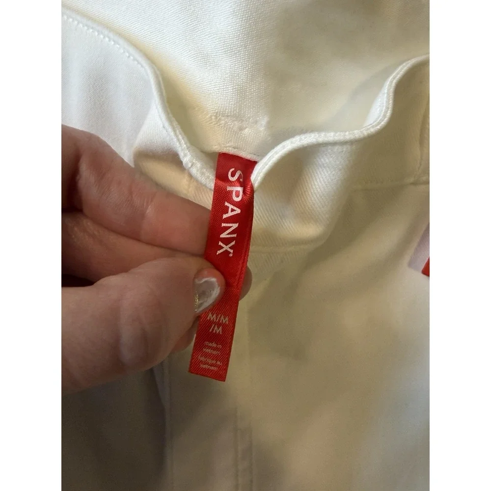 NWT SPANX 20312R Stretch Twill Cropped Wide Leg in Bright White Pants M - Picture 4 of 12